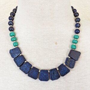 Southwestern Navy Blue & Turquoise Blue Lapis Lazuli Bib Statement Necklace